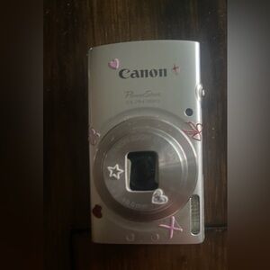 Canon PowerShot Silver Camera with Pink Details
